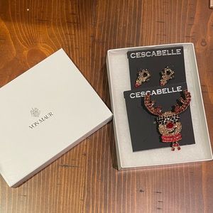 Brand New Von Maur Reindeer Brooch & Earrings